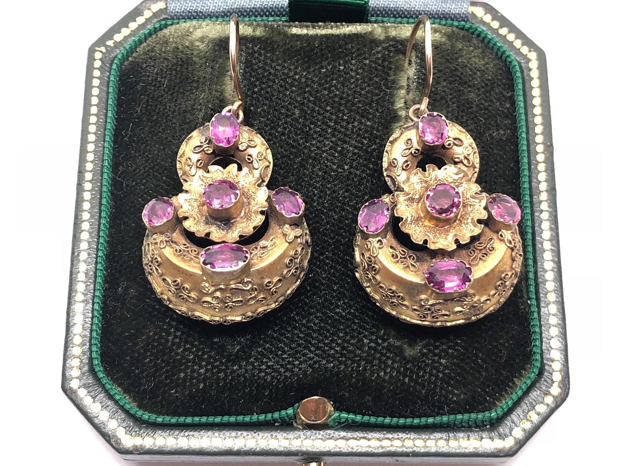 Oval Cut Victorian Garnet and Gold Earrings, circa 1870