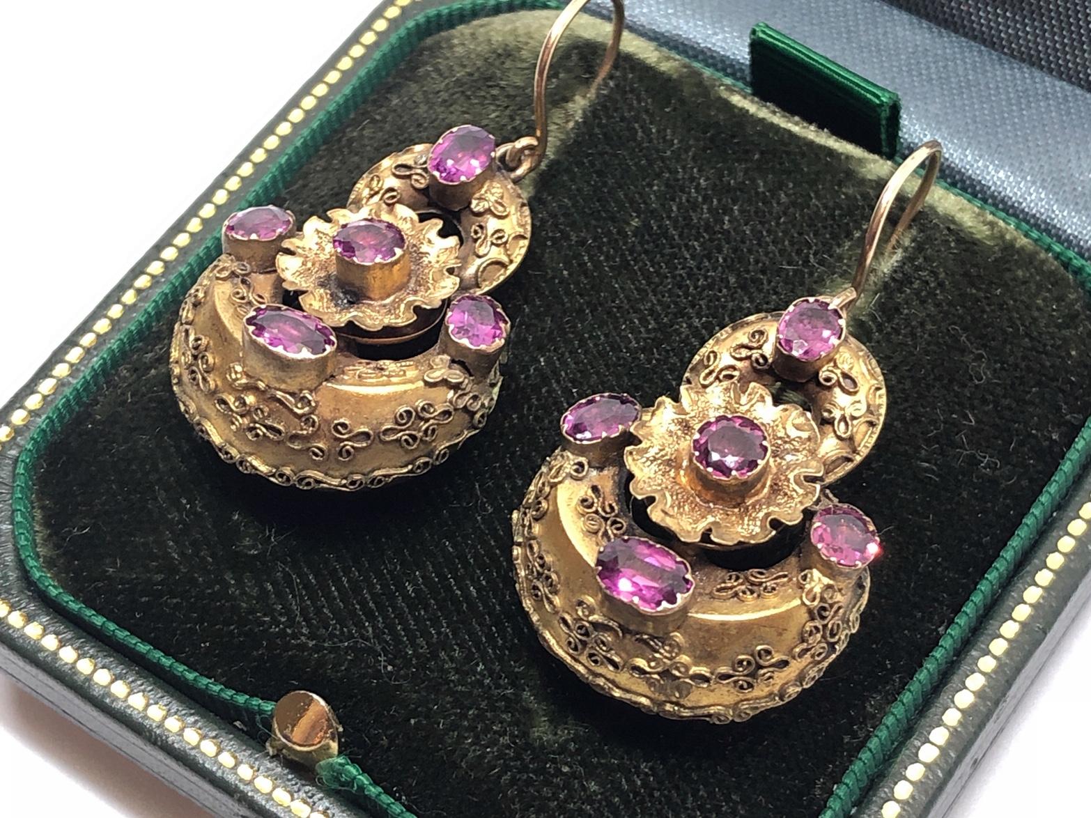 Victorian Garnet and Gold Earrings, circa 1870 In Good Condition In London, GB