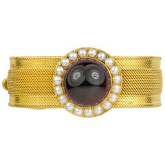 Antique Victorian Garnet and Half Pearl Bracelet