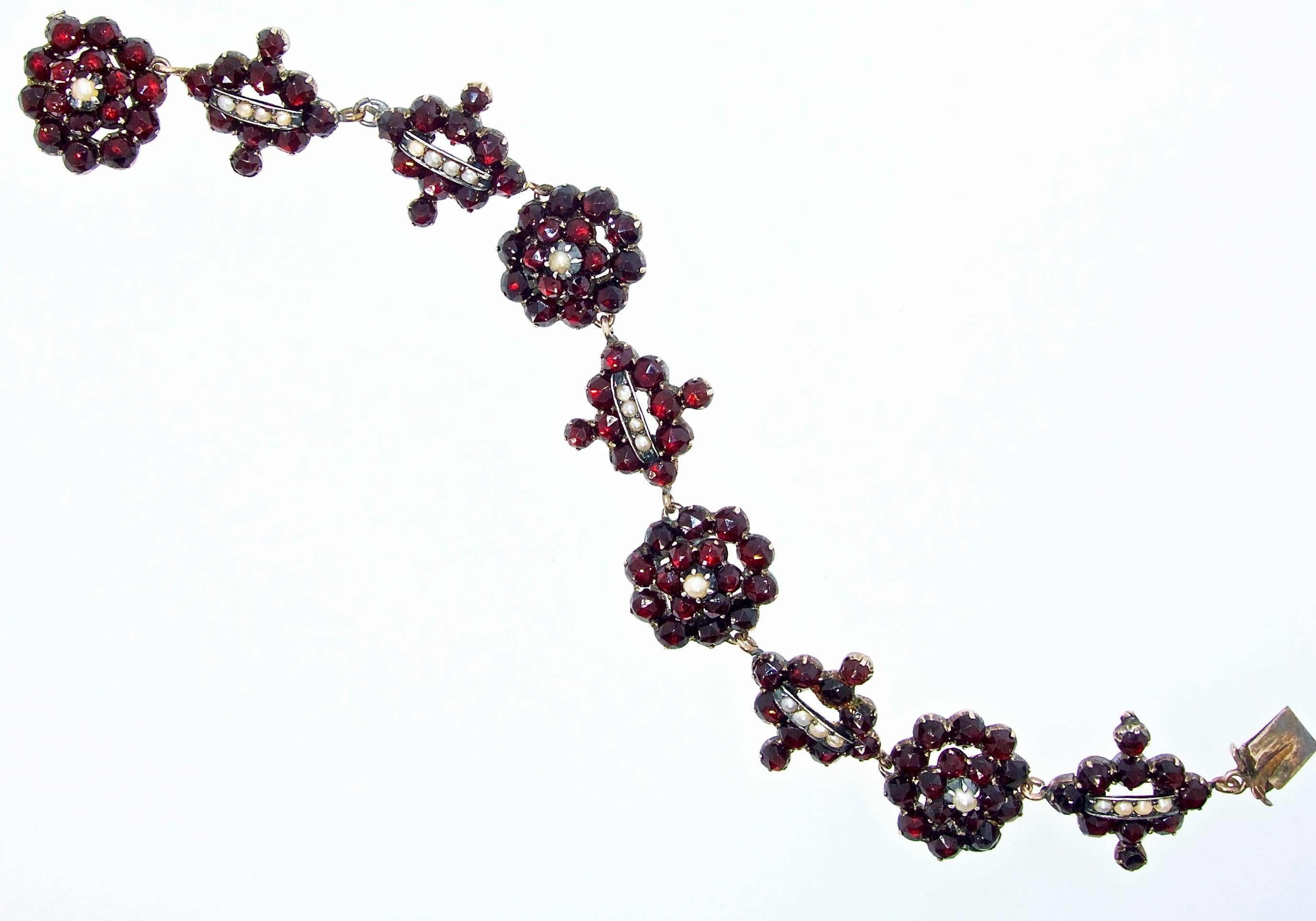 Women's or Men's Victorian Garnet and Natural Pearl Bracelet, circa 1865