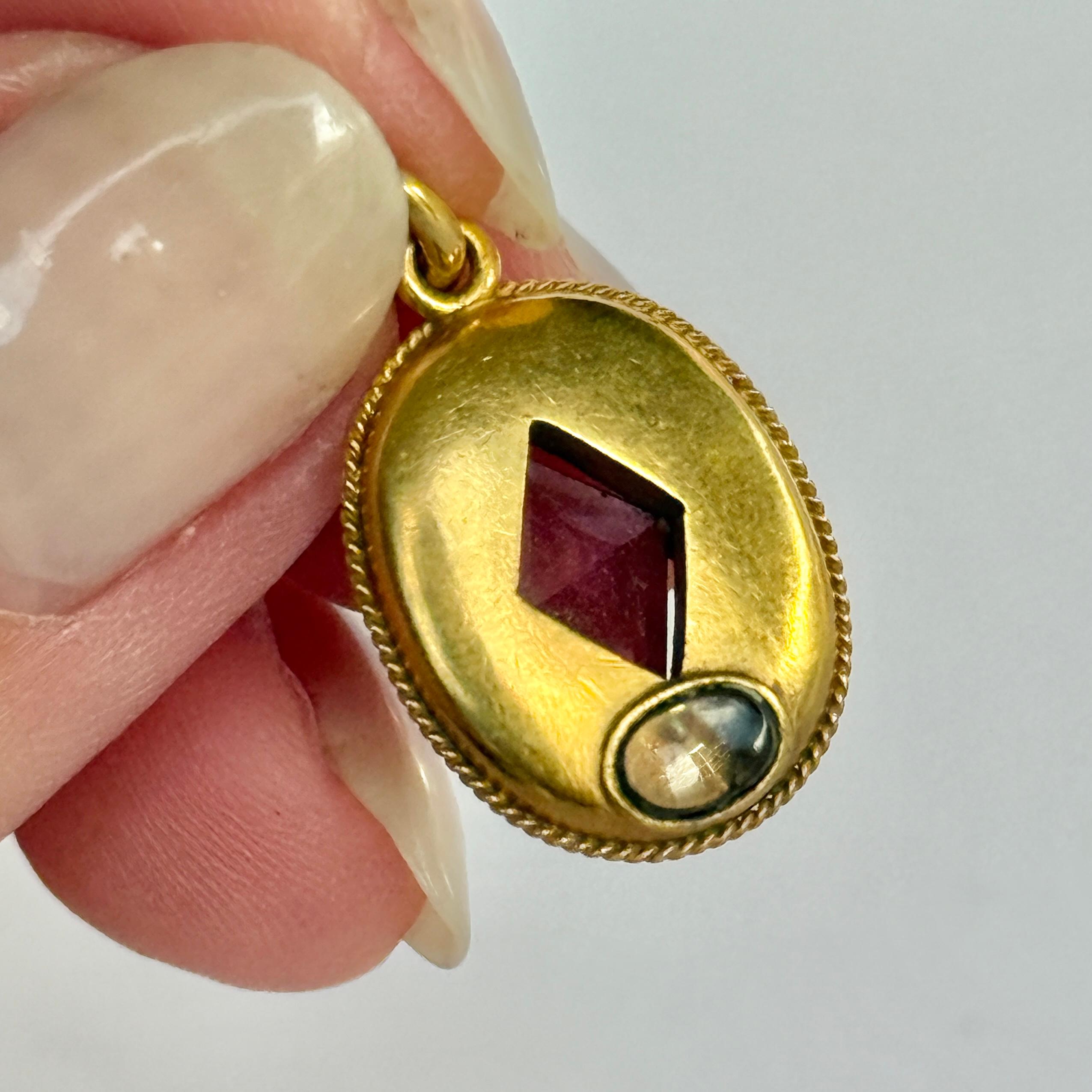 Viktorianischer Granat- und Perlen-Anhänger aus 18 Karat Gold im Zustand „Gut“ im Angebot in Chipping Campden, GB