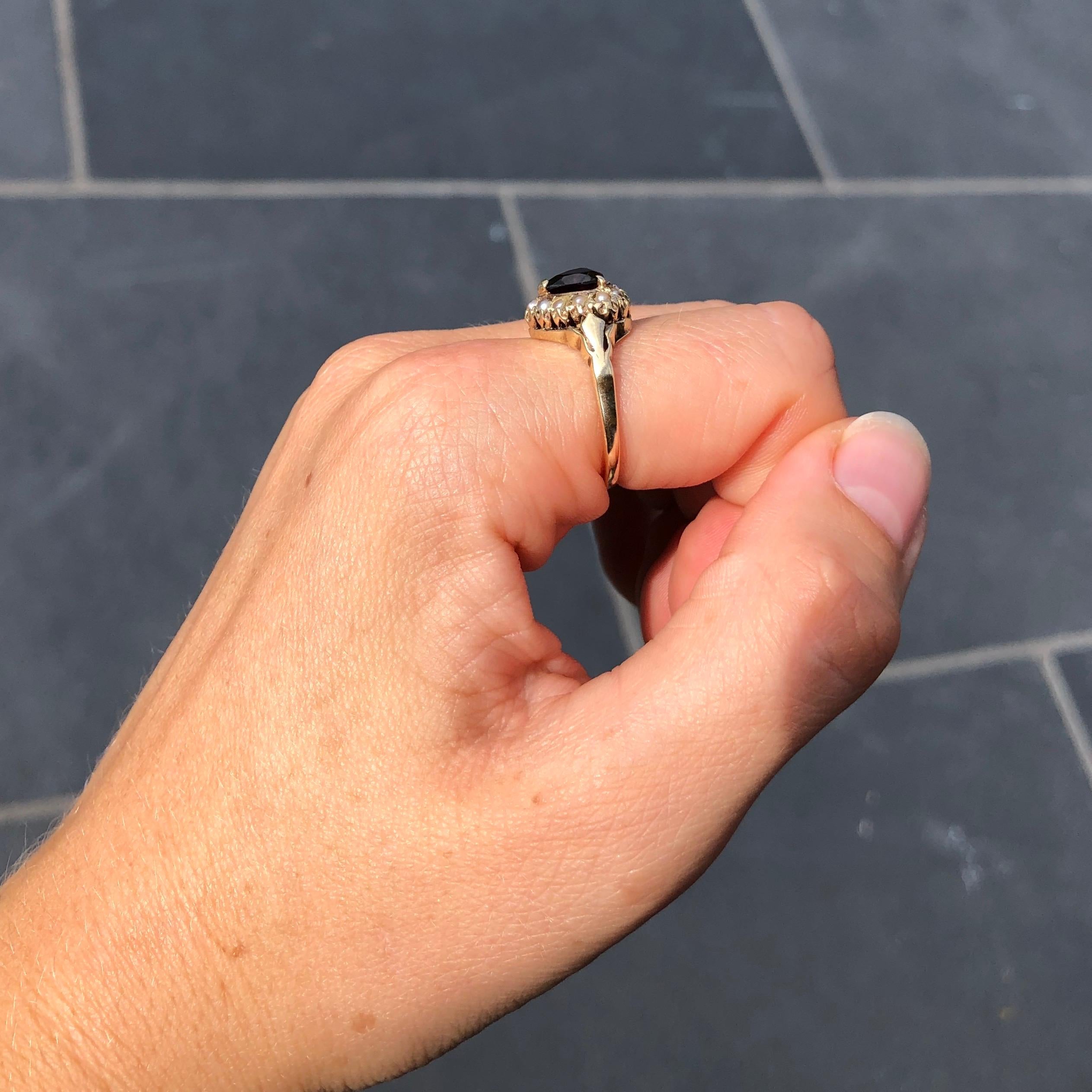 Victorian Garnet and Pearl 9 Carat Gold Heart Ring 2