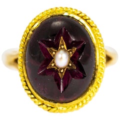 Victorian Garnet and Pearl 9 Carat Gold Ring