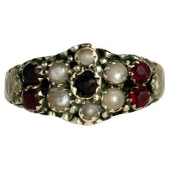 Antique Victorian Garnet and Pearl 9 Carat Gold Ring