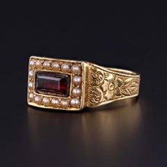 Victorian Garnet and Pearl Ring of 15k Gold, Circa 1880