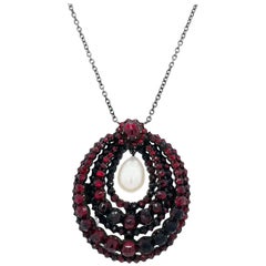 Victorian Garnet and Pearl Sterling Silver Necklace