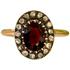 Victorian Garnet and Rose Cut Diamond 14 Karat Gold Ring
