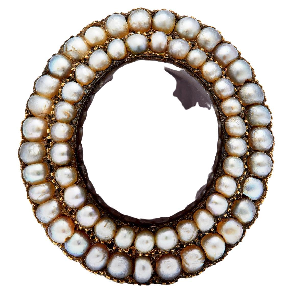 Victorian Garnet and Seed Pearl 14k Yellow Gold Closed Back Ring For ...