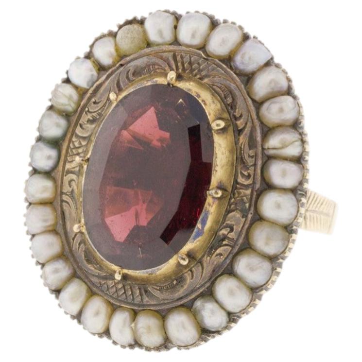 Victorian Garnet and Seed Pearl Halo Ring