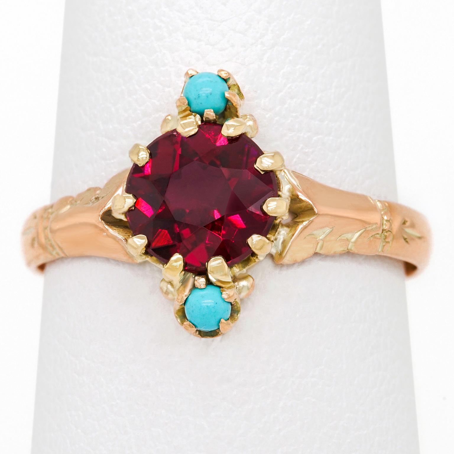 Victorian Garnet and Turquoise-Set Gold Ring 1