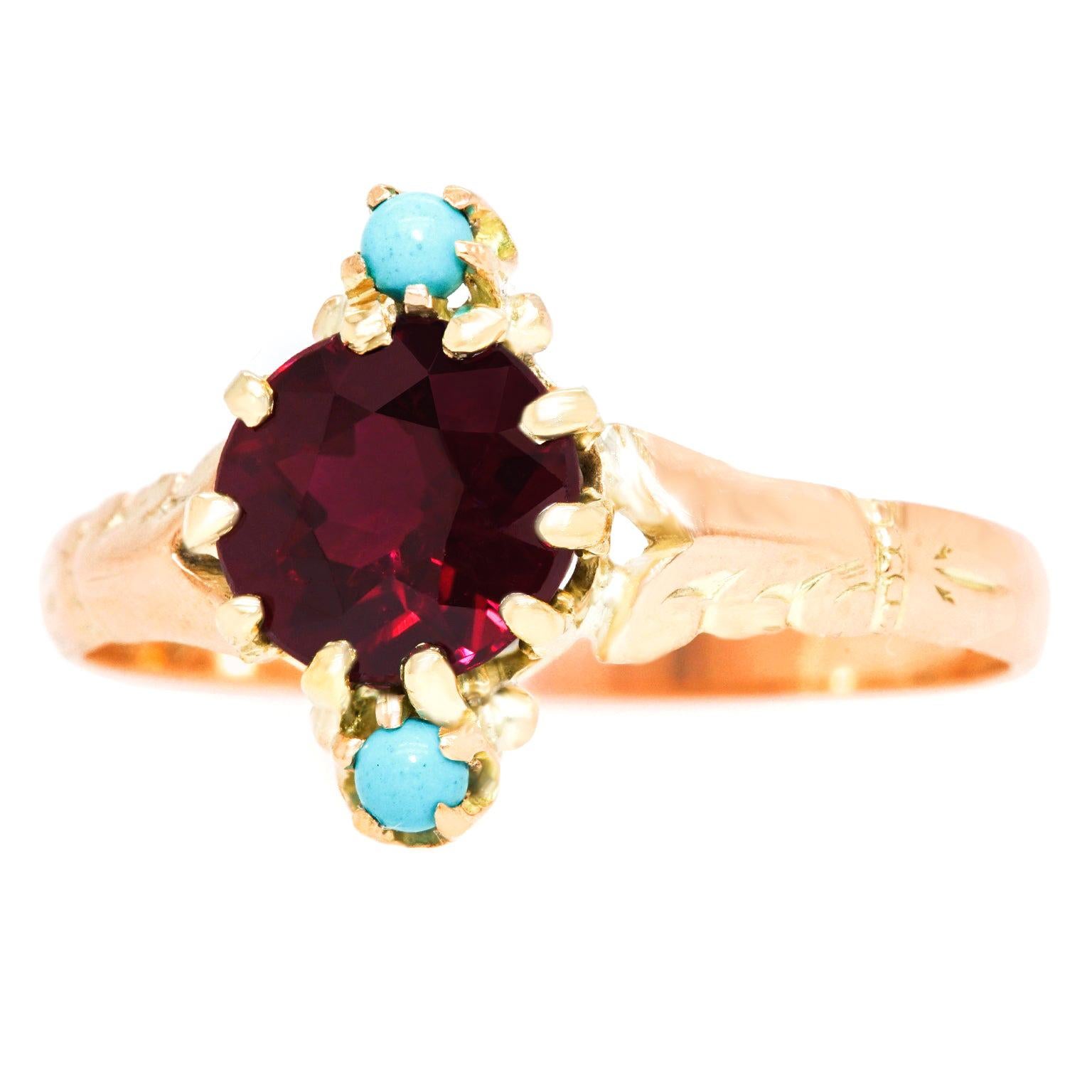 Victorian Garnet and Turquoise-Set Gold Ring