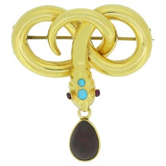 Antique Victorian Garnet and Turquoise Snake Brooch