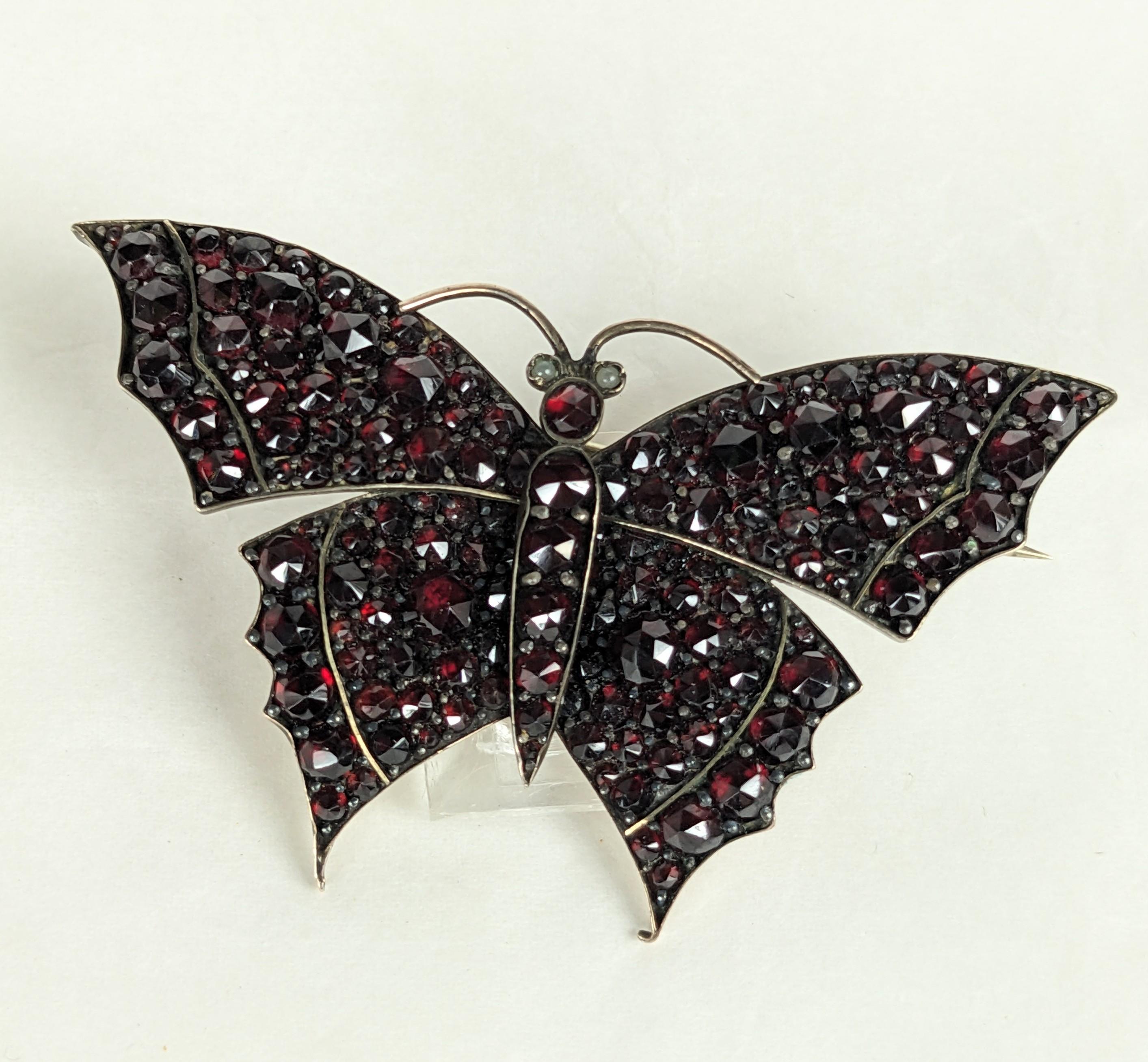 Women's or Men's Victorian Garnet Butterfly Brooch For Sale