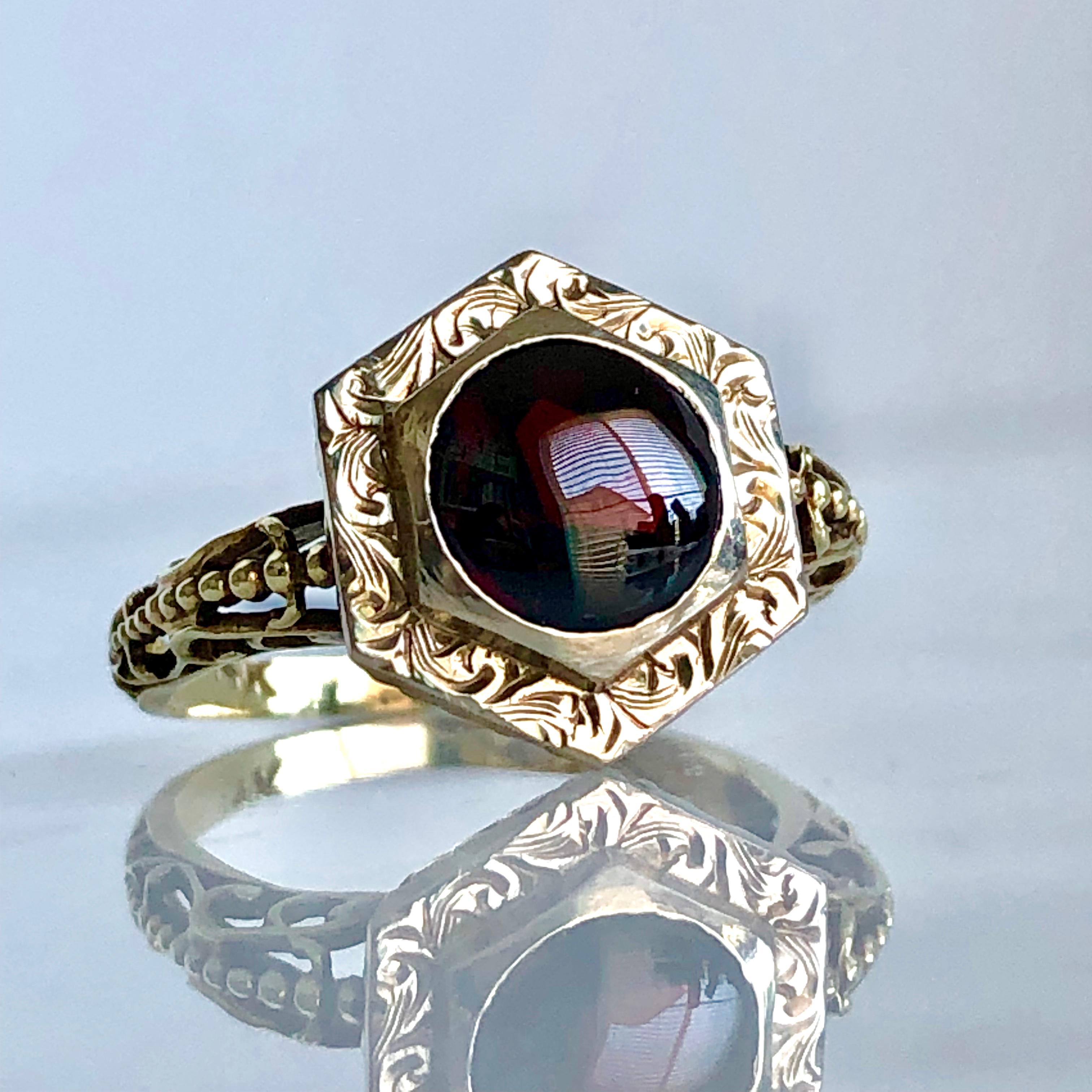 Victorian Garnet Cabochon 14k Filigree Ring 1