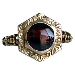 Antique Victorian Garnet Cabochon 14k Filigree Ring