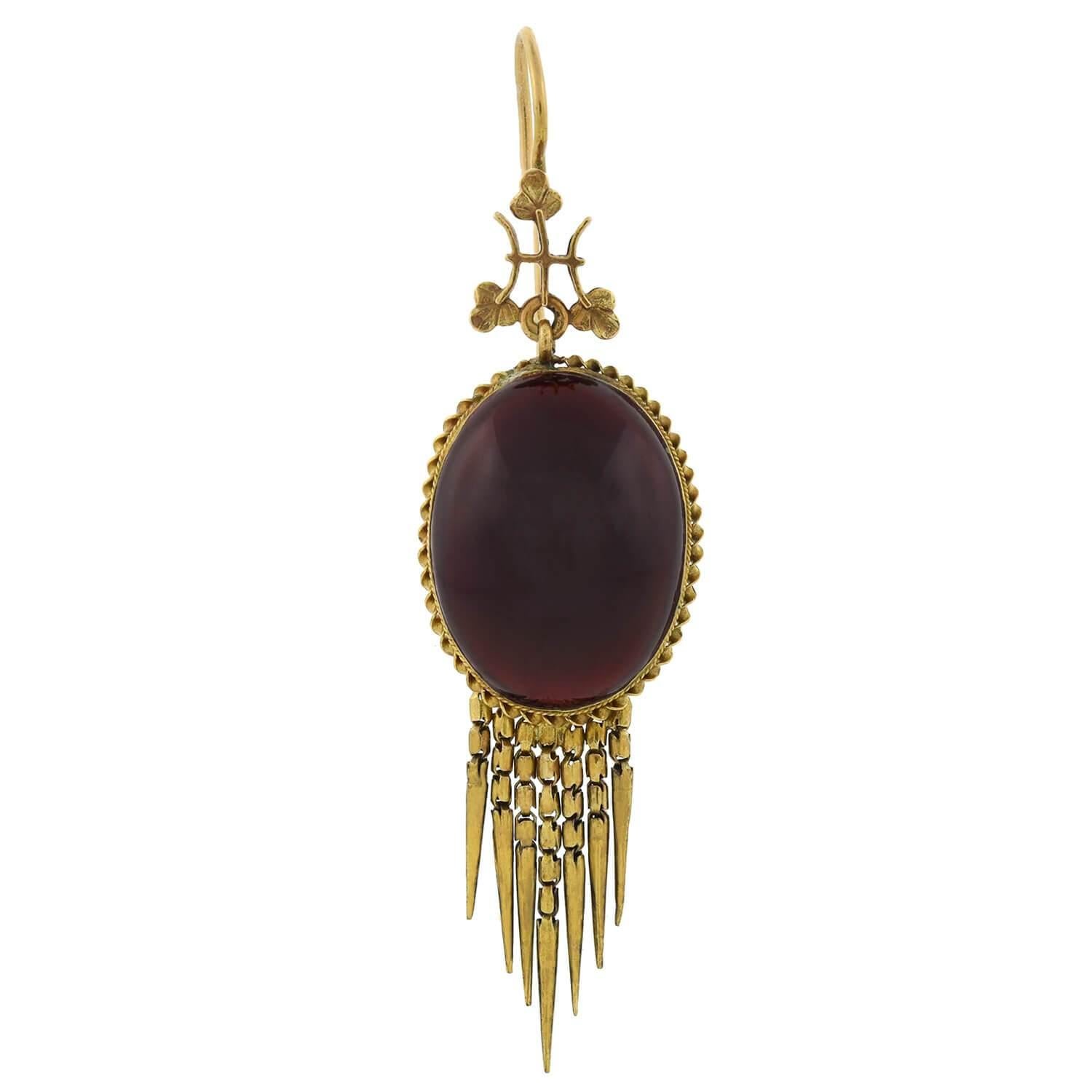 Victorian Garnet Cabochon Foxtail Fringe Earrings In Good Condition In Narberth, PA
