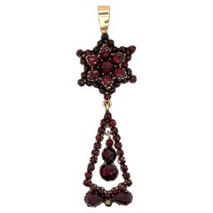 Victorian Garnet Cluster Pendant in Sterling Silver and Yellow Gold