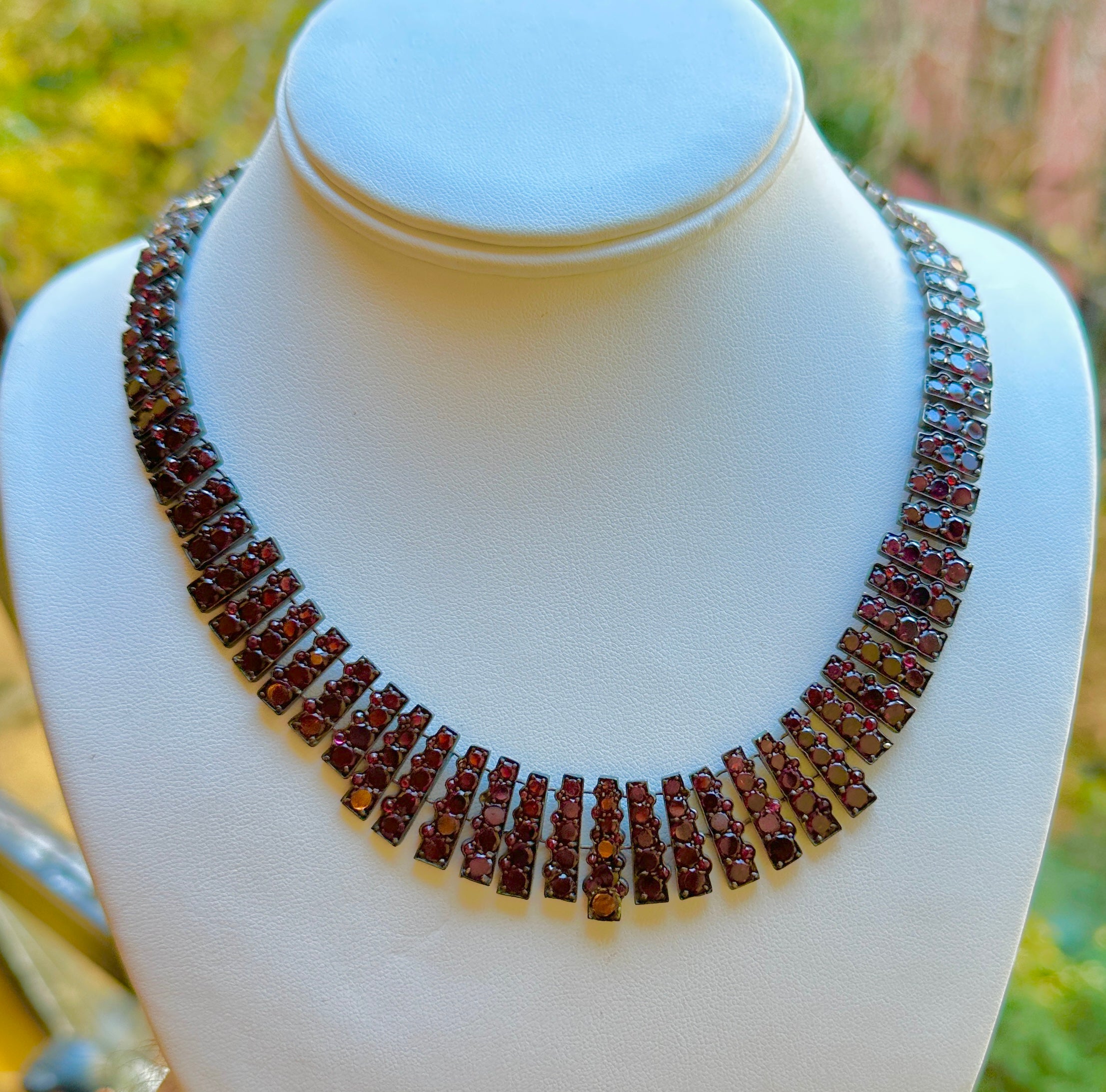 Mixed Cut Victorian Garnet Collar Necklace Rare Flat Cut Bohemian Garnets Antique 1860 For Sale