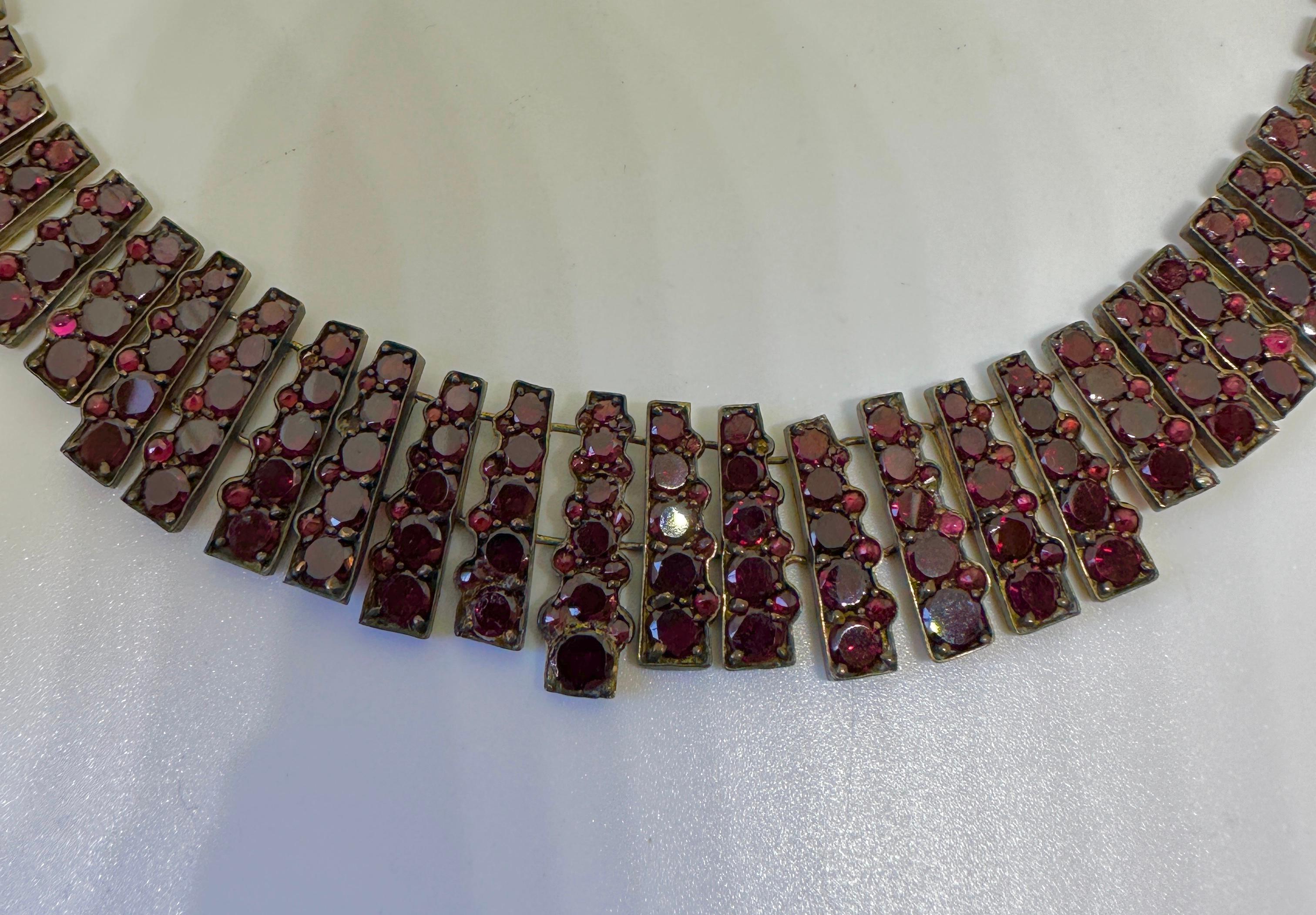 Victorian Garnet Collar Necklace Rare Flat Cut Bohemian Garnets Antique 1860 For Sale 3