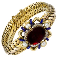 Antique Victorian Garnet, Diamond and Pearl Bracelet