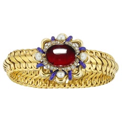 Victorian Garnet, Diamond and Pearl Bracelet