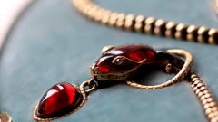 Victorian Garnet Diamond Antique Snake Pendant Necklace