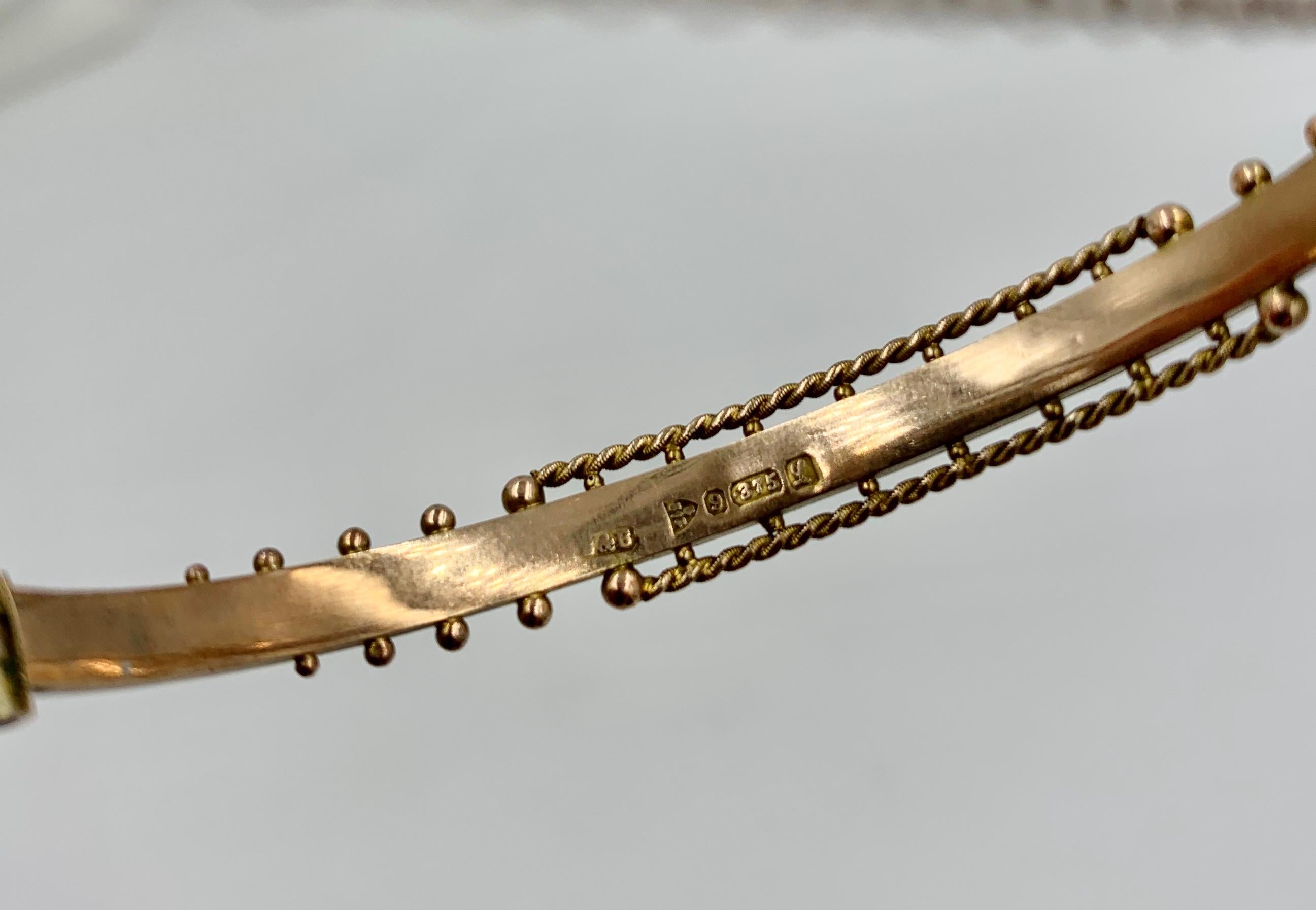 Victorian Garnet Diamond Bangle Bracelet Gold Etruscan Revival 4