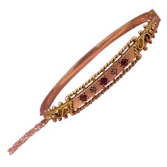 Victorian Garnet Diamond Bangle Bracelet Gold Etruscan Revival