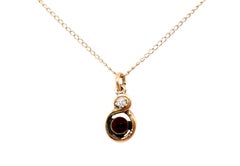 Victorian Garnet Diamond Pendant Necklace French Cut 14K Original 1860's