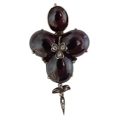 Victorian Garnet Diamond Trefoil Clover Pendant Locket