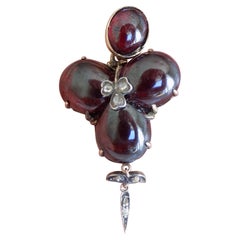 Antique Victorian Garnet Diamond Trefoil Clover Pendant Locket