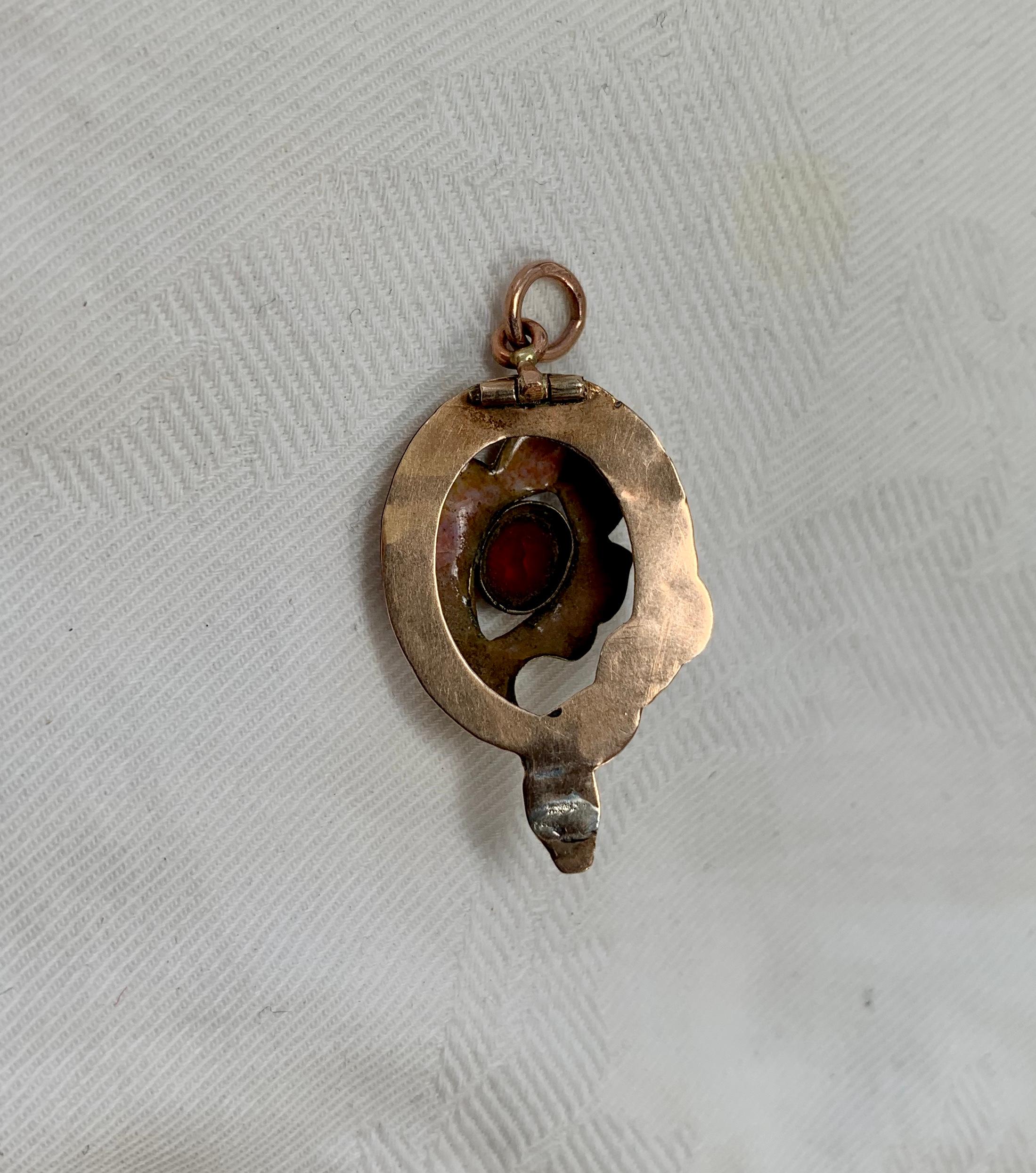 Victorian Garnet Enamel Snake Flower Pendant Necklace Antique Gold 1860 For Sale 6