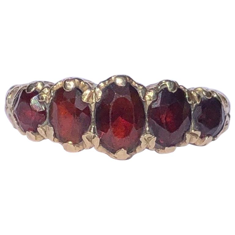 Victorian Garnet Five-Stone 9 Carat Gold Band