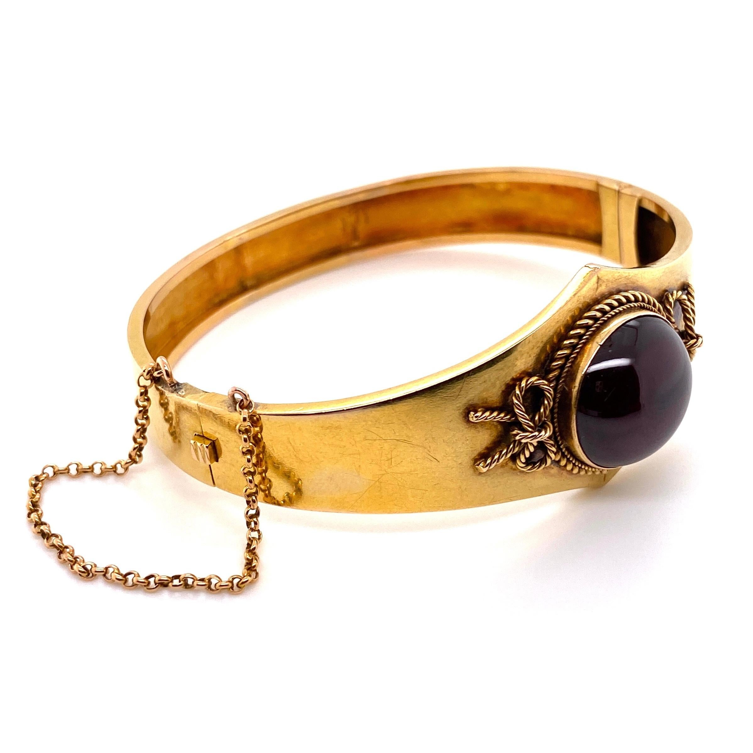 Cabochon Victorian Garnet Gold Cuff Bangle Bracelet Estate Fine Jewelry