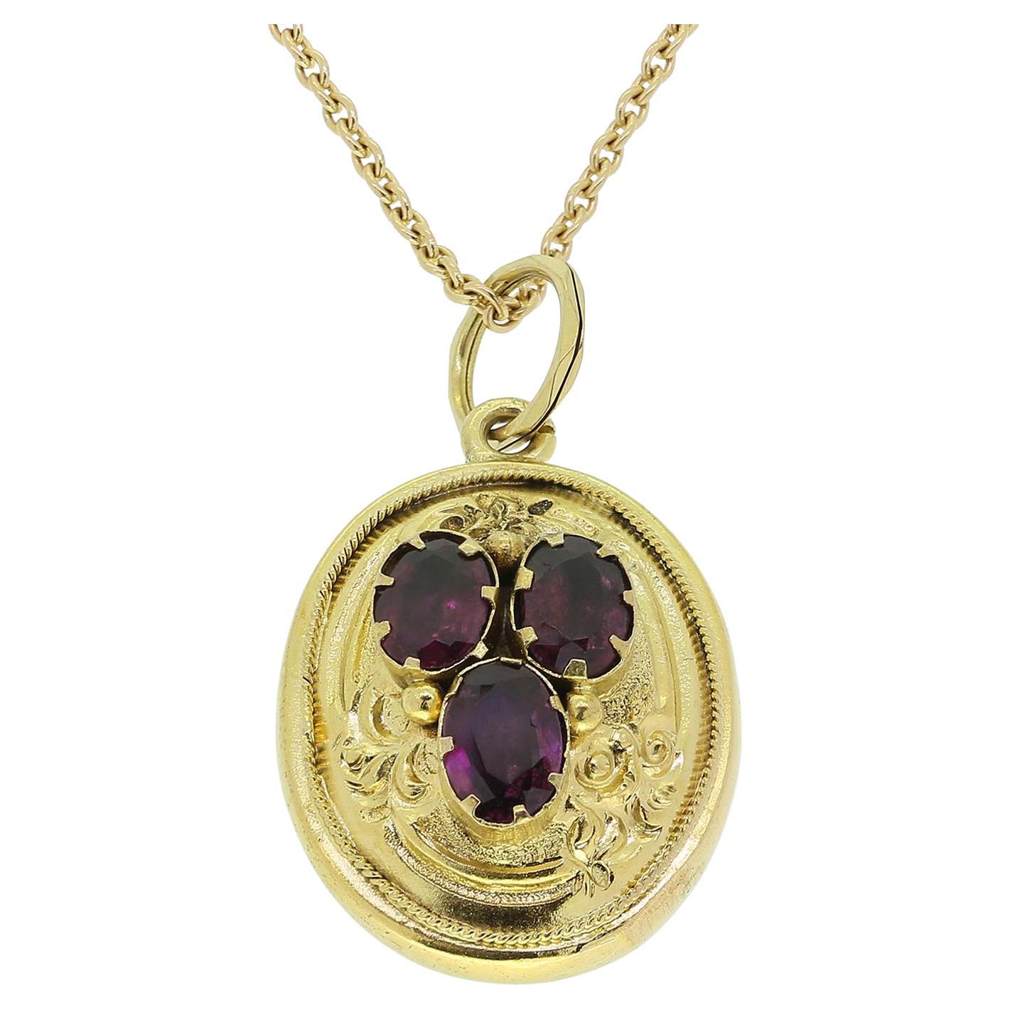 Victorian Garnet Locket Necklace For Sale