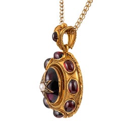 Victorian Garnet Locket Pendant with Star