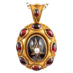 Victorian Garnet Locket Pendant with Star