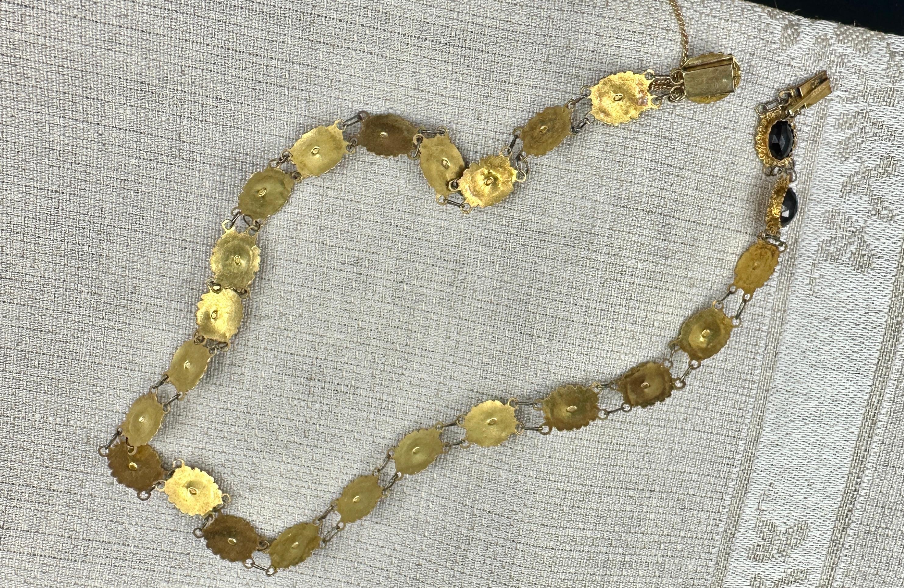 Collana vittoriana di granati in oro 14 carati con link olandese Bootjesketting 'Piccole barche' in vendita 4