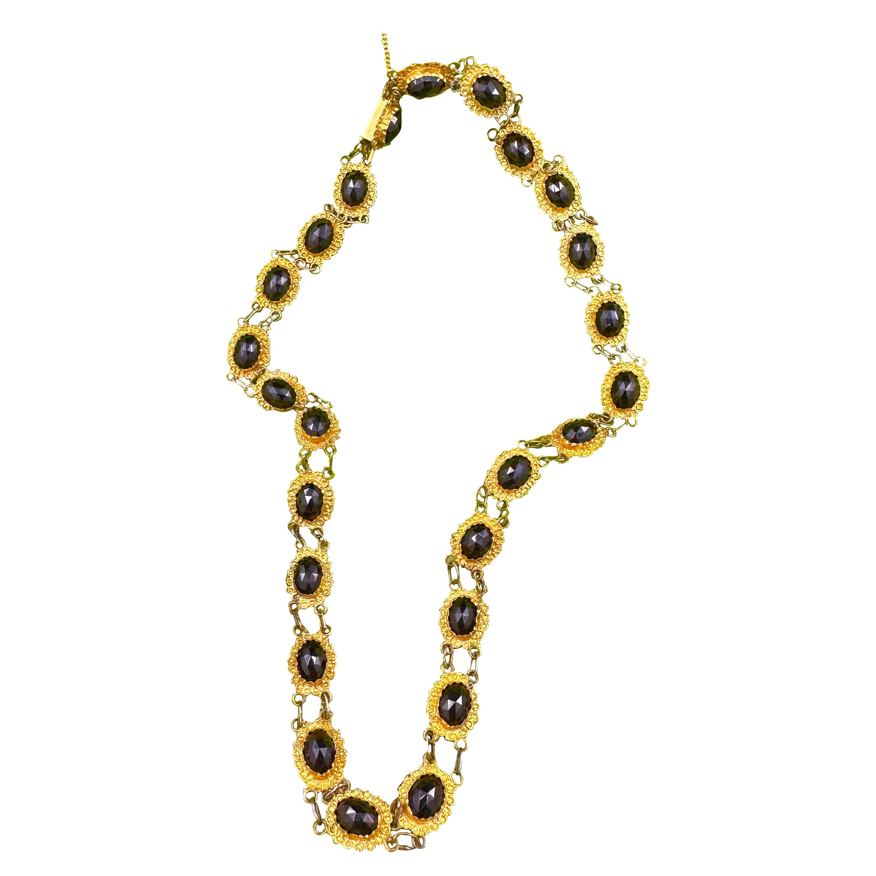 Collana vittoriana di granati in oro 14 carati con link olandese Bootjesketting 'Piccole barche' in vendita