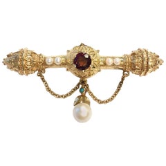 Victorian Garnet Pearl and Turquoise Pin Pendant