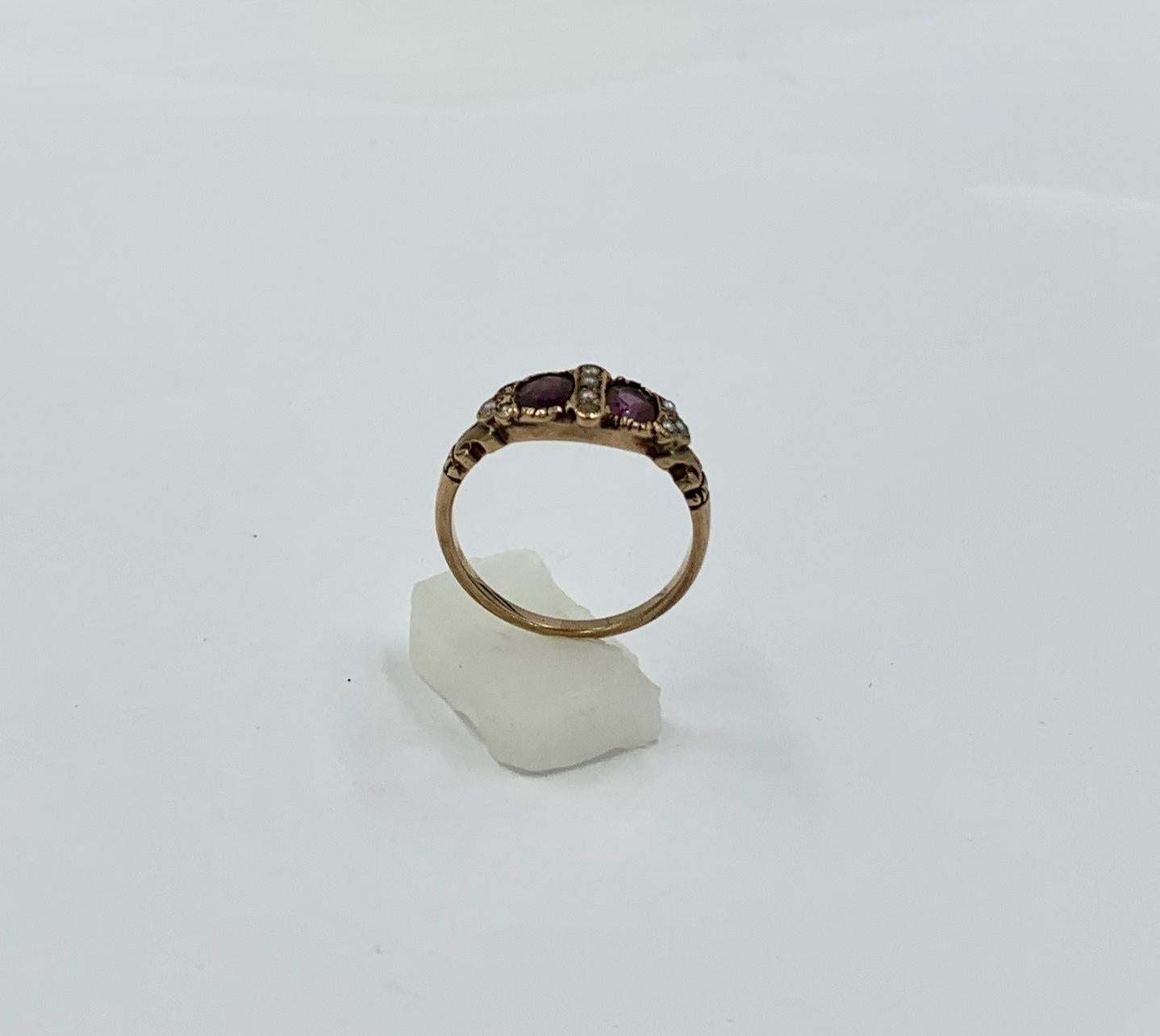 Women's Victorian Garnet Pearl Ring Gold Antique Wedding Engagement Stacking Ring For Sale