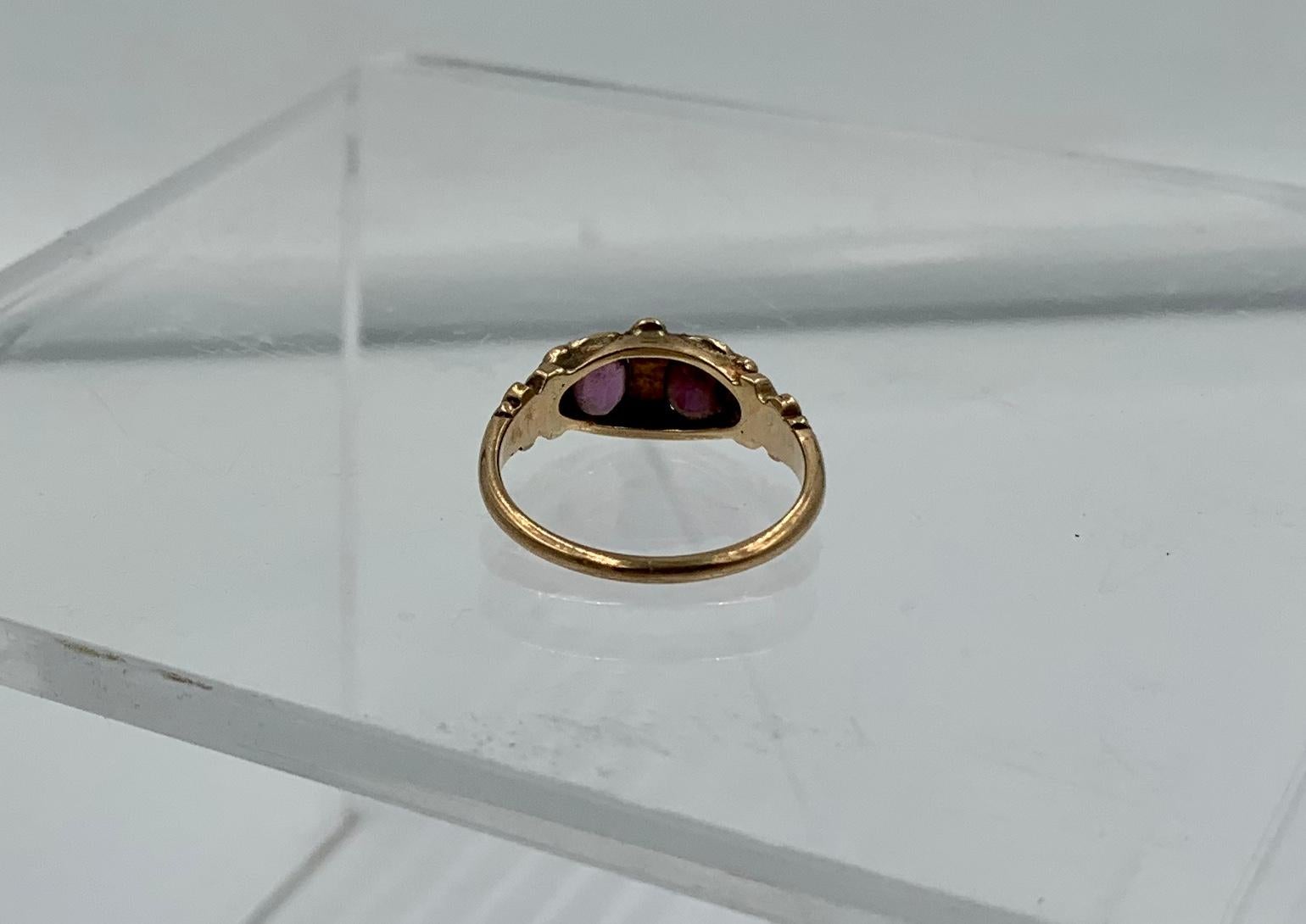 Victorian Garnet Pearl Ring Gold Antique Wedding Engagement Stacking Ring For Sale 1