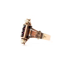 Victorian Garnet & Pearl Ring in 9k