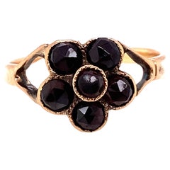 Victorian Garnet Ring 1.65ct Rose Cut 14K Yellow Gold Vintage Antique