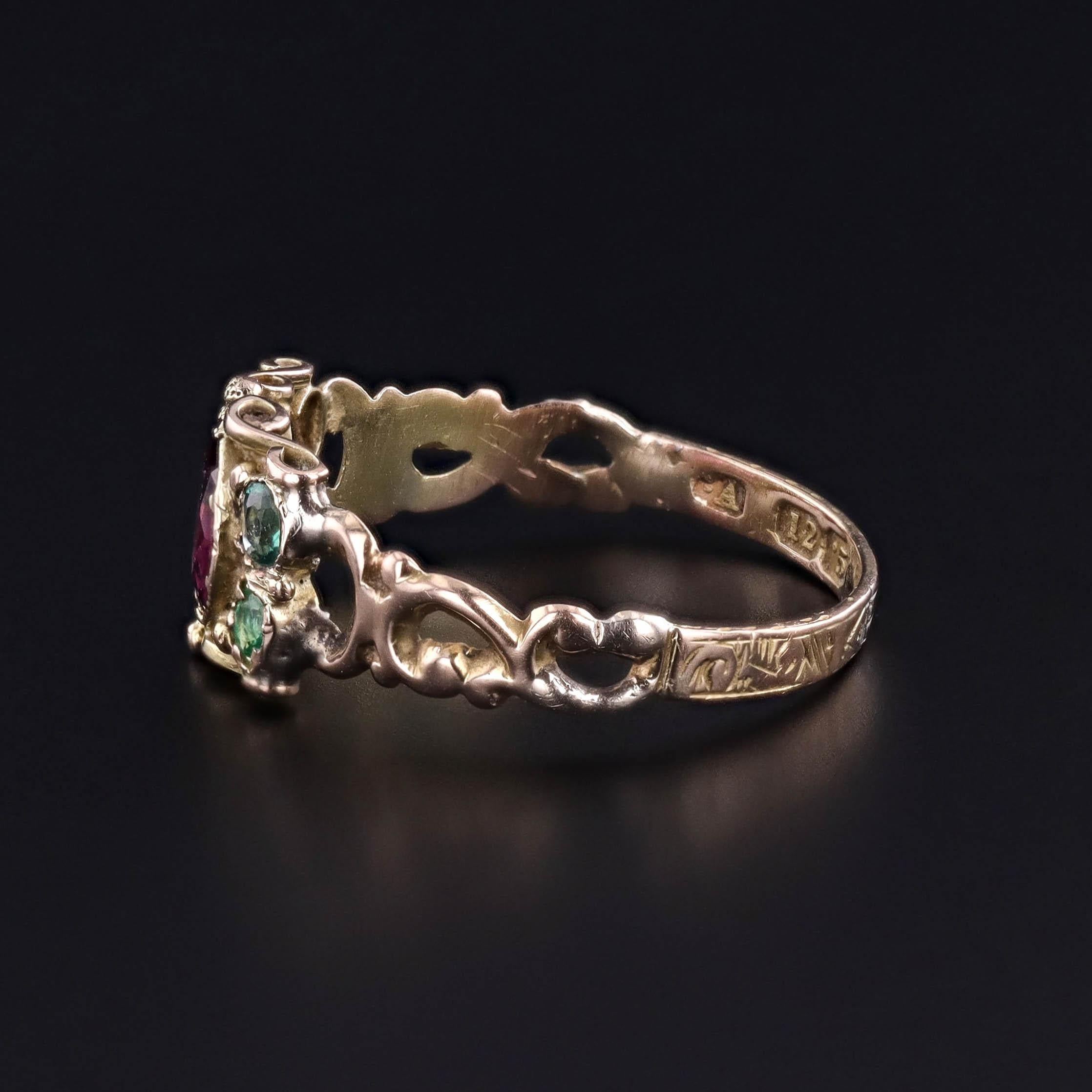 Vittoriano Anello vittoriano con granato in oro 12 carati in vendita