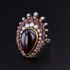 Victorian Garnet, Ruby & Pearl Ring of 12ct Gold