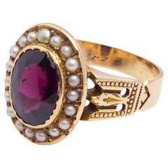 Victorian Garnet & Seed Pearl Ring by Shafer & Douglas