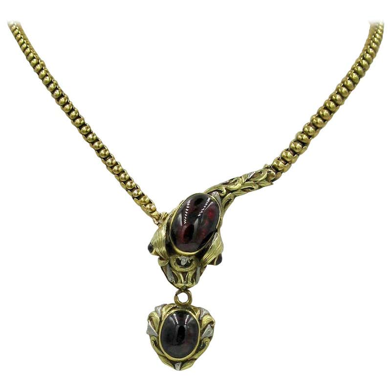 Victorian Garnet Snake Heart Necklace or Bracelet 18 Karat Gold at 1stDibs