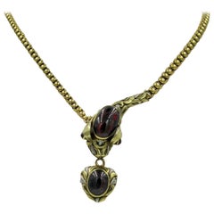 Victorian Garnet Snake Heart Necklace or Bracelet 18 Karat Gold