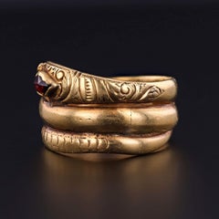 Victorian Garnet Snake Ring of 18k Gold, Circa 1850